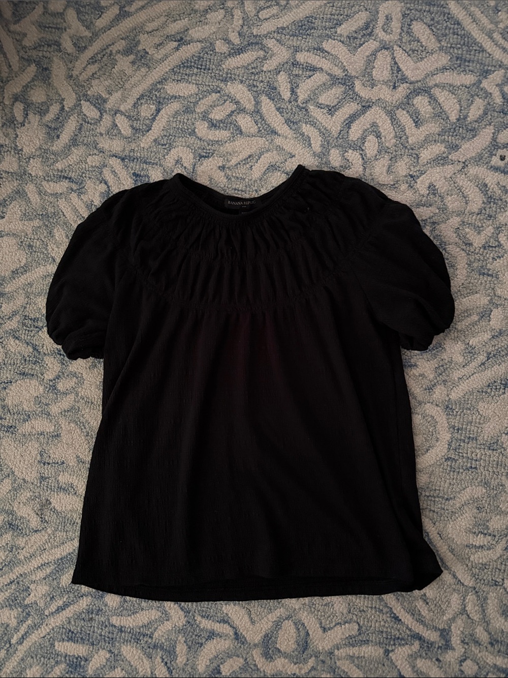 Banana Republic Black Smocked Short-Sleeve Blouse